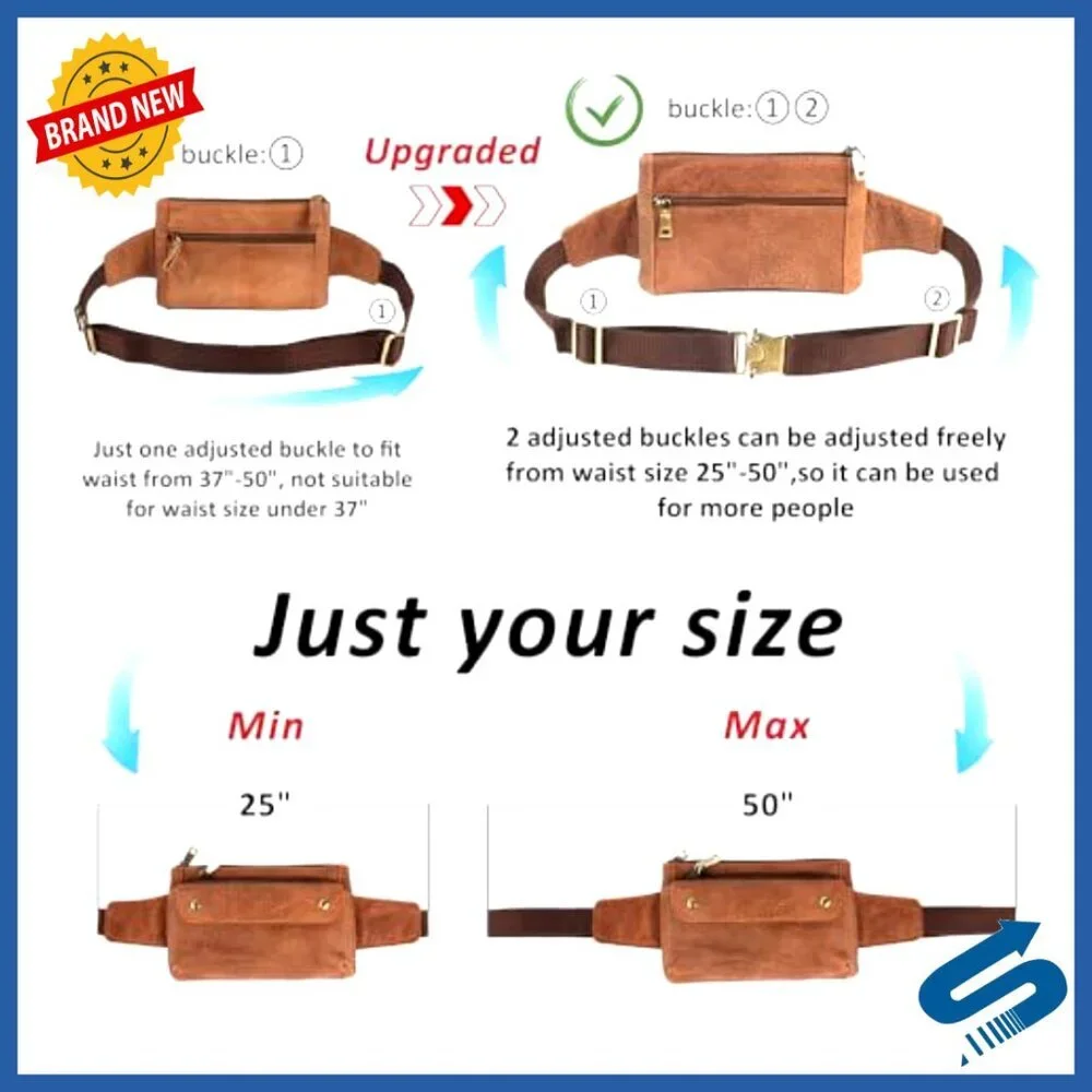 Genuine Leather Waist Bag Fanny Pack Adjustable Strap Travel Running